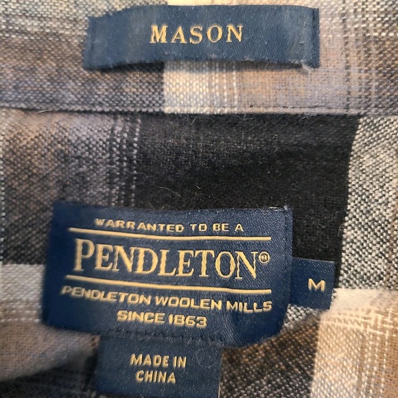 Pendleton Mason Flannel Shirt Mens M Gray Black Plaid Long Sleeve Classic Cotton - Picture 5 of 6